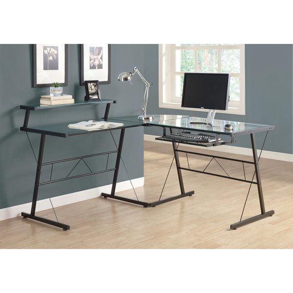 Monarch Specialties Computer Desk, Home Office, Corner, L Shape, Work, Laptop, Metal, Tempered Glass, Black, Clear I 7172